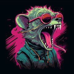 Wall Mural - rat roaring mascot dynamic and vibrant digital artwork  wearing goggles that reflect light