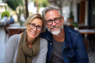 Adult couple at outdoors with glasses