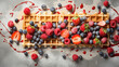 © tashechka - A delicious Belgian waffle topped with strawberries, blueberries, raspberries, and a drizzle of syrup.
