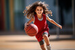 © luismolinero - Cute little caucasian girl at outdoors playing basketball