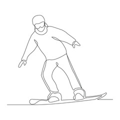 Wall Mural - Continuous single line sketch drawing of man snowboarder ride speed at mountain. One line art of extreme sport winter snowboard vector illustration
