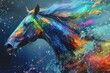 A vibrant and dynamic display of equine grace and artistic expression captured in a painting of a colorful horse
