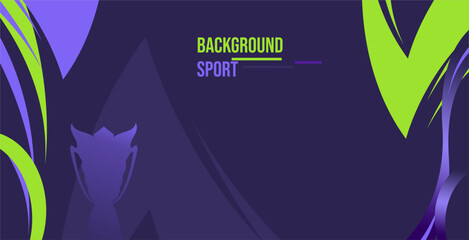 bright green background sports banner template with dark purple gradient and trophy silhouette, social media use