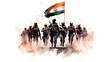 © The Deep Designer - Independence Day India, group of Indian army soldiers with Indian flag isolated on white background, Generative ai