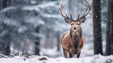 Fototapeta Do pokoju - Frosty Antler Elegance: Gorgeous Buck in Winter Snow