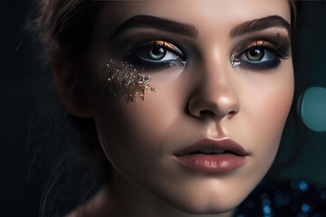 Close-up portrait of a beautiful girl with professional creative make-up. Beauty, Fashion, Make Up Concept