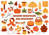 Fototapeta Boho - Set of Autumn Season Illustration and Decoration
