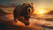 Seaside Sprint: Bear Running by the Sea at a Enchanting Sunset