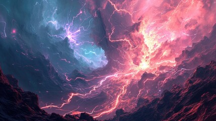 Wall Mural - Abstract background with lightning and lava flow