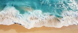 Fototapeta  - abstract turquoise water wave with sunlight on white sand beach from above, empty summer vacation backgroun, --ar 7:3 --style raw --stylize 250 --v 5.2 Job ID: df61eb8c-81ff-403c-93e3-7e3a6b909213