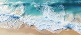 Fototapeta  - abstract turquoise water wave with sunlight on white sand beach from above, empty summer vacation backgroun, --ar 7:3 --style raw --stylize 250 --v 5.2 Job ID: df61eb8c-81ff-403c-93e3-7e3a6b909213