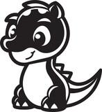 Fototapeta Kosmos - Friendly Dino Face Cute Black Logo Icon Cheerful Dino Style Black Vector Icon
