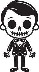 Cheery Skeleton Charm Cute Vector Dynamic Bone Mascot Black Iconic