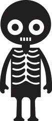 Quirky Skeletal Mascot Black Vector Bones of Joy Cute Black Logo Icon