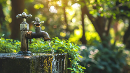 Water tap with Water Outdoor green park background