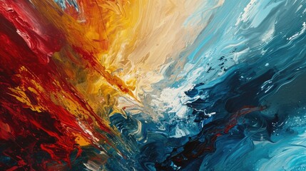 Poster - Abstract background of oil paint in blue, orange and yellow colors