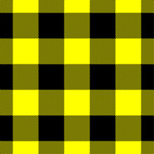 Black And Yellow Tartan Check Plaid Seamless Pattern, Pixel Plaid, Checkered Plaid Texture Background For Textile Design, Napkin, Blanket, Wrapping Paper, Cover, Tablecloth, Scarf. Vector Illustration
