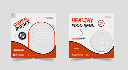 fast food restaurant business marketing social media post or web banner template design with abstrac