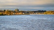 Warkworth Village viewed from the Harbour.  Amble Harbour is actually called Warkworth Harbour and is set on the banks of the River Coquet in Northumberland in the North East of England
