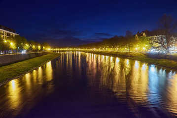 Canvas Print - River Uzh and Drama theater in the evening