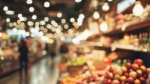 Blurred background of a modern grocery market with some buyer