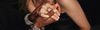 cropped view of hands of young multiracial couple with engagement diamond ring on finger, banner