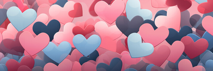 Wall Mural - Pastel hearts pattern background banner. Valentine's Day. Panoramic web header with copy space. Wide screen wallpaper.