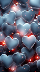 Wall Mural - Gray silver hearts with red lights background. Valentine's Day card.