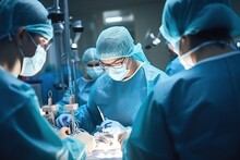 Surgeon And Nurse During A Dental Operation, Team Of Dental Surgeons Performs Surgery On Teeth In A Modern Clinic, General Anesthesia During Orthodontic Surgery. Ai Generative