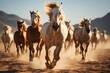 Group of horses running in the desert. Generative AI.