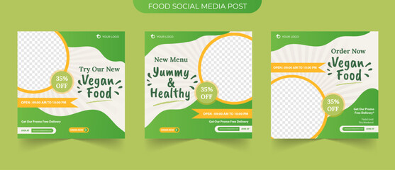 Wall Mural - healthy organic fresh vegetarian food promotion menu in green and white for promotional social media