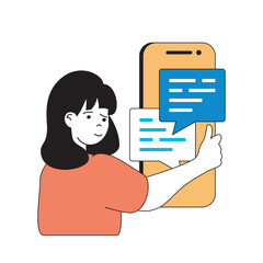 Aufkleber - Social media concept with cartoon people in flat design for web. Woman sending messages and using online chat app for mobile app. Vector illustration for social media banner, marketing material.