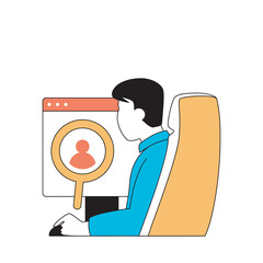 Aufkleber - Social media concept with cartoon people in flat design for web. Man searching online personal profiles and adding new friends in list. Vector illustration for social media banner, marketing material.