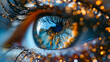 Macro shot of beautiful female eye with glowing iris. Beauty and fashion concept.