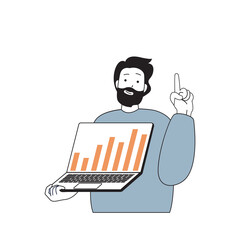 Poster - Business and finance concept with cartoon people in flat design for web. Man making revenue data analysis and getting financial growth. Vector illustration for social media banner, marketing material.