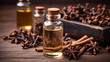 © Артур Комис - bottle, cans of cinnamon and clove extract essential oil