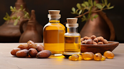 Poster - bottle, jar of argan essential oil extract