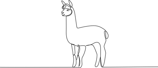 Wall Mural - continuous single line drawing of an alpaca, line art vector illustration