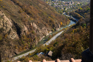 Autumn landscape with Tumanyan town and surroundings, Armenia.