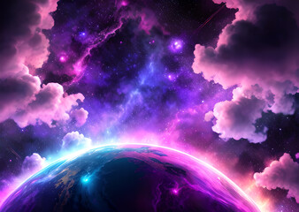 Space colorful in purple shades background with realistic shining stars infinite universe,Generative AI	