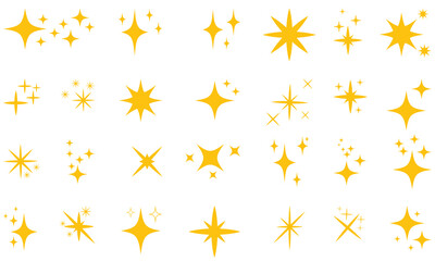 Wall Mural - shiny twinkle stars. yellow, orange sparkles symbols vector. the set of sparkle stars icon. set of t