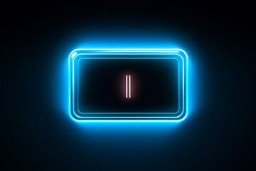 Sticker - Glowing neon line Power button icon isolated on blue background