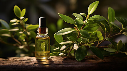 Poster - bottle, jar with essential oil extract tea tree