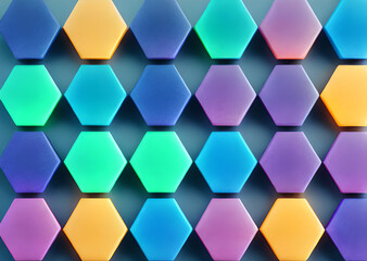 Sticker - Multicolored patterns with repeating hexagonal mosaics hexagons mosaic background design Modern technology geometric ,Generative AI	