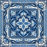 Fototapeta Uliczki - Mediterranean blue tile patterns, Portuguese tile patterns, ceramic tile pattern for kitchen, bathroom,