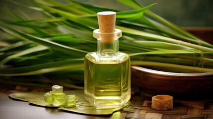 Sticker - bottle, jar with lemongrass essential oil extract