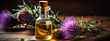 bottle, jar with thistle essential oil extract