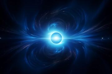 Wall Mural - abstract blue spiral cosmos object pulsar in dark space among stars, rays, emission