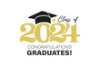 2024 Graduation Greeting Card Vector Design. Congratulations Graduates Modern Grad template with gold and black colors isolated on white background. Flat style stylish Vector Illustration