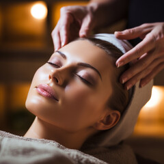 Wall Mural - Woman receiving a facial massage.